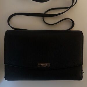 kate spade black crossbody bag with gold plaque